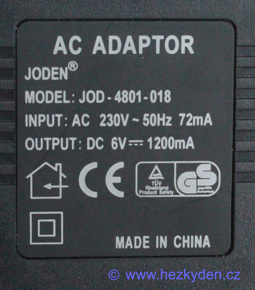 Síťový adapter 6V 1200mA - štítek