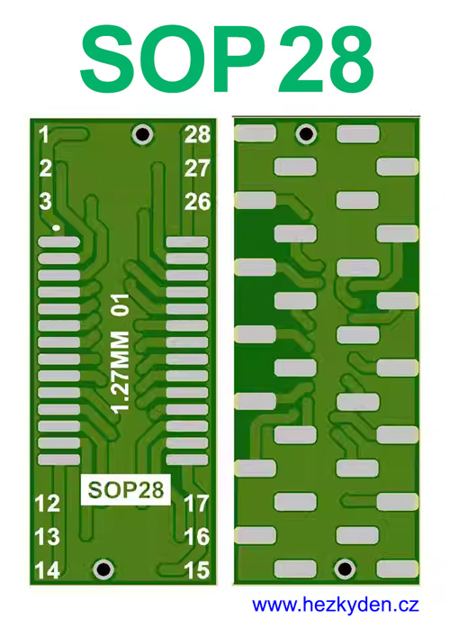 SMD adapter SOP28 do DIL28 - detail obou stran