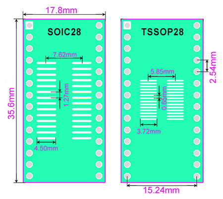 SMT adapter SO28 SOIC28 TSSOP28