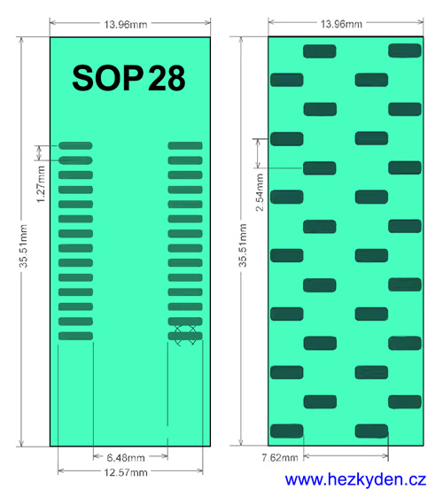 SMT adapter SOP28 do DIL28 - rozměry