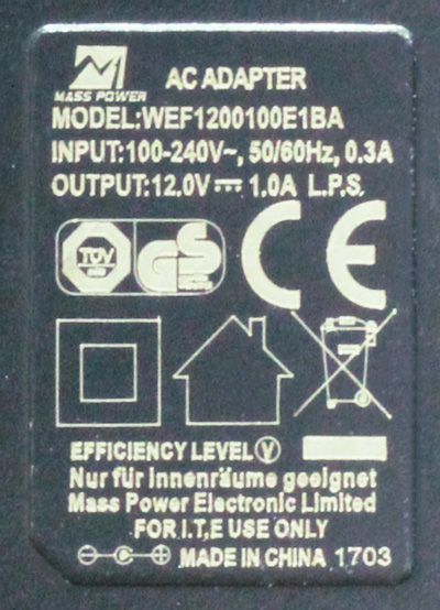 Spínaný zdroj adapter 12V 1A - štítek - varianta 4