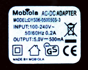 Spínaný zdroj adapter 5 V 500 mA - štítek