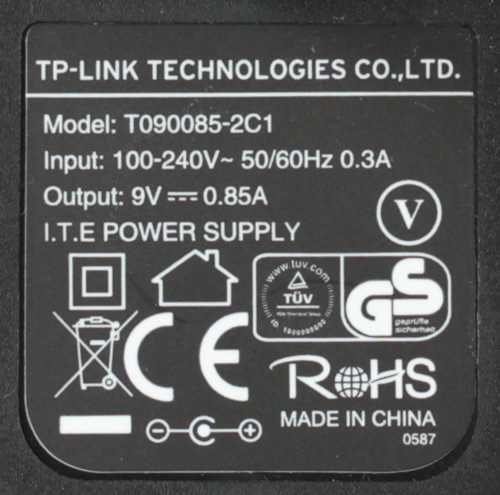 Adapter spínaný zdroj 9V 850mA - štítek