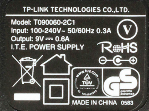 Spínaný zdroj adapter 9V - štítek
