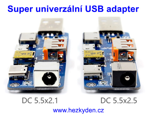 Super univerzální USB adapter - konektory DC5.5x2.1mm a DC5.5x2.5mm