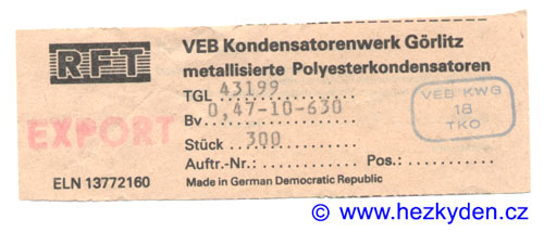 Svitkové polyesterové kondenzátory 470n 630V MKT - štítek