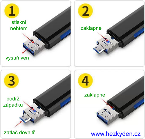 USB čtečka karet oboustranná OTG - funkce