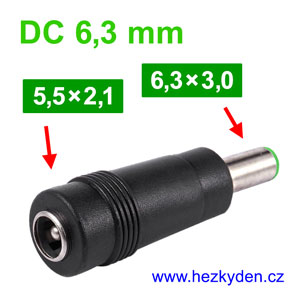 Adapter napájecí konektor 5,5x2,1 - 6,3x3,0 mm