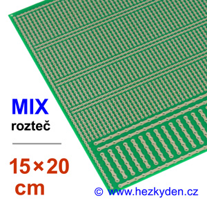Bastldeska univerzální plošný spoj 15x20 cm profi jednostranná MIX rozteč 2,54/5,08 mm