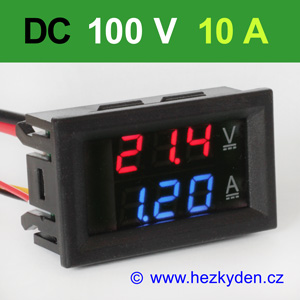 Panelový digitální voltmetr ampérmetr 100V 10A DC
