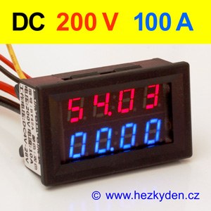 Panelový digitální voltmetr ampérmetr 200V 100A DC