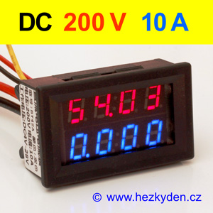 Panelový digitální voltmetr ampérmetr 200V 10A DC