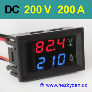 Panelový digitální voltmetr ampérmetr 200V 200A DC 3 místa