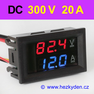 Panelový digitální voltmetr ampérmetr 300V 20A DC