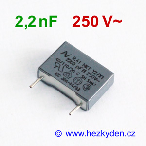Fóliový kondenzátor 2,2nF 250Vac MKT