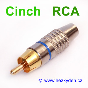 Konektor Cinch na kabel zlacený - modrý Konektor Cinch na kabel zlacený - modrý