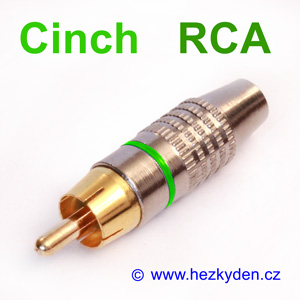 Konektor Cinch na kabel zlacený - zelený Konektor Cinch na kabel zlacený - zelený