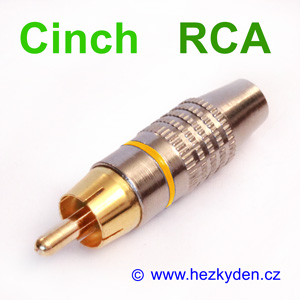 Konektor Cinch na kabel zlacený - žlutý Konektor Cinch na kabel zlacený - žlutý