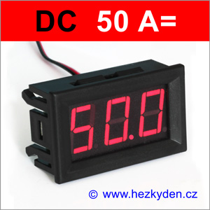 Panelový digitální ampérmetr LED - 3 místa - 50A DC