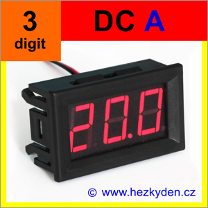 Panelový digitální ampérmetr LED - 3 místa - DC