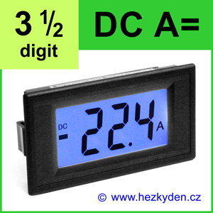 Panelový digitální ampérmetr LCD - 3 (1/2) místa - DC - nízký rámeček