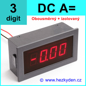 Panelový digitální obousměrný izolovaný ampérmetr LED - 3 místa červený - JUMBO