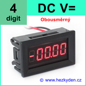 Panelový digitální voltmetr LED obousměrný DC 4 místa - červený