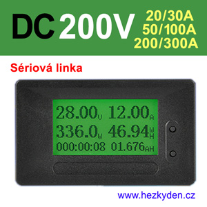 Panelový multifunkční wattmetr LCD 200V DC s komunikací po sériové lince