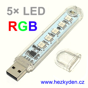USB LED lampička jednostranná 5 LED RGB